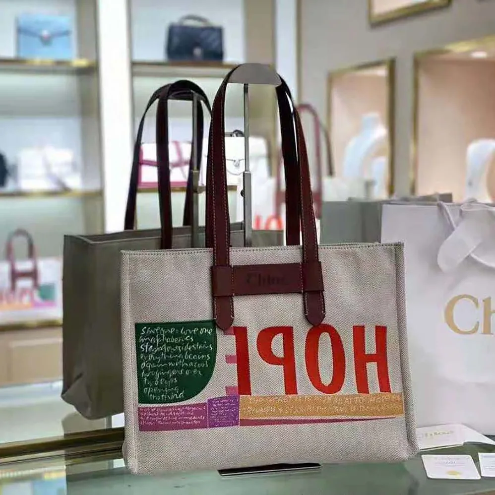 Chloe Corita Kent Large Tote in Embroidered Artwork and Shiny Calfskin for Women
