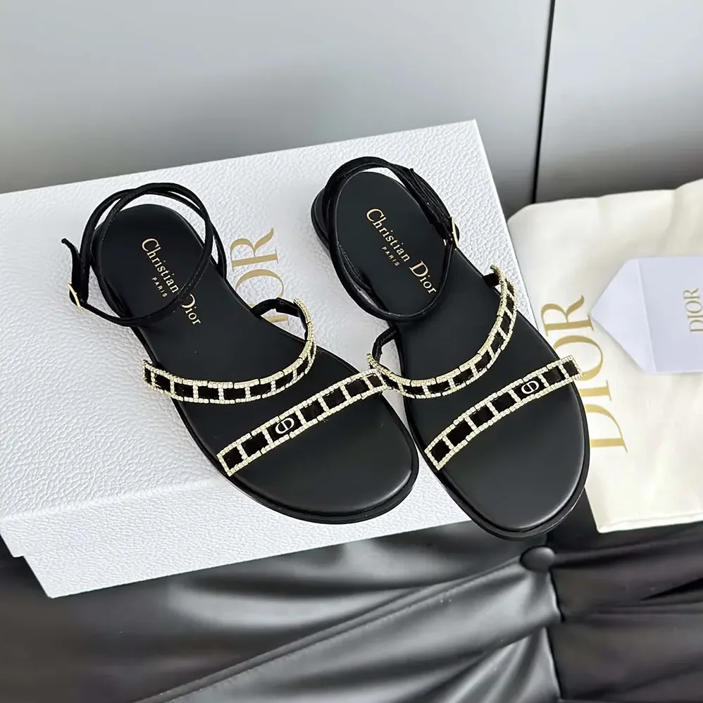 Dior Diorissime Sandal Black Suede Goatskin and Silver for Women in Tone Strass