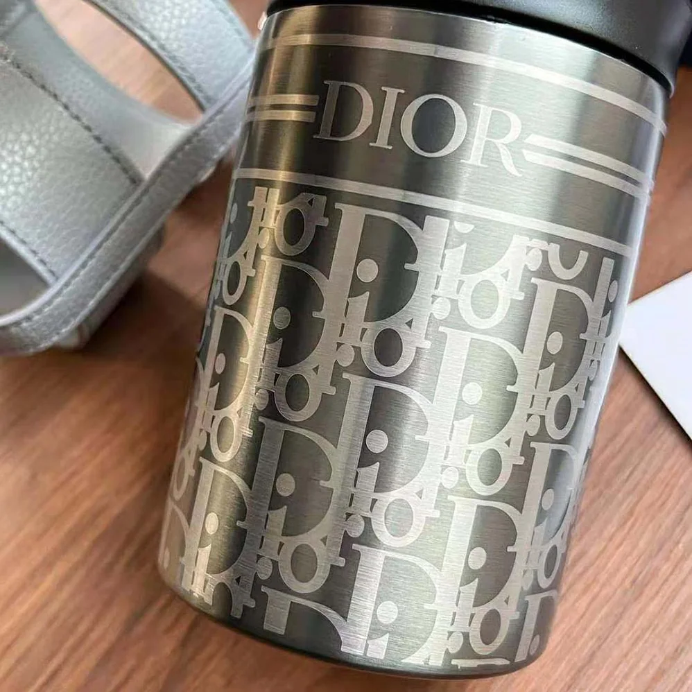 Dior Aqua Mug with Shoulder Strap Dior Gray Grained Calfskin and Dior Oblique Stainless Steel for Unisex