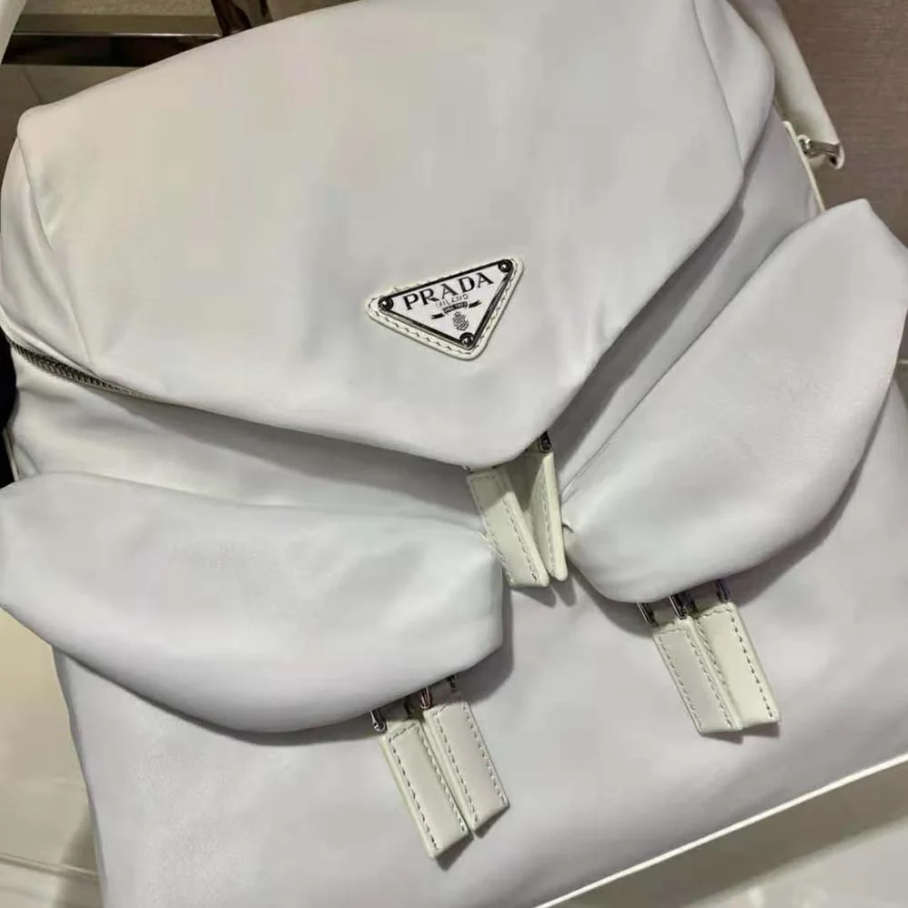 Prada Signaux Nylon and Leather Hobo Bag for Women in White Prada Signaux Nylon and Leather Hobo Bag for Women in White