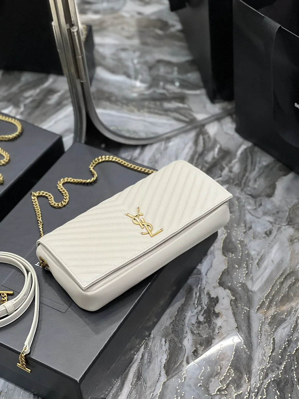 Saint Laurent Kata 99 Chain Bag White With Gold Hardware in YSL Saint Laurent Kata 99 Chain Bag White With Gold Hardware in YSL