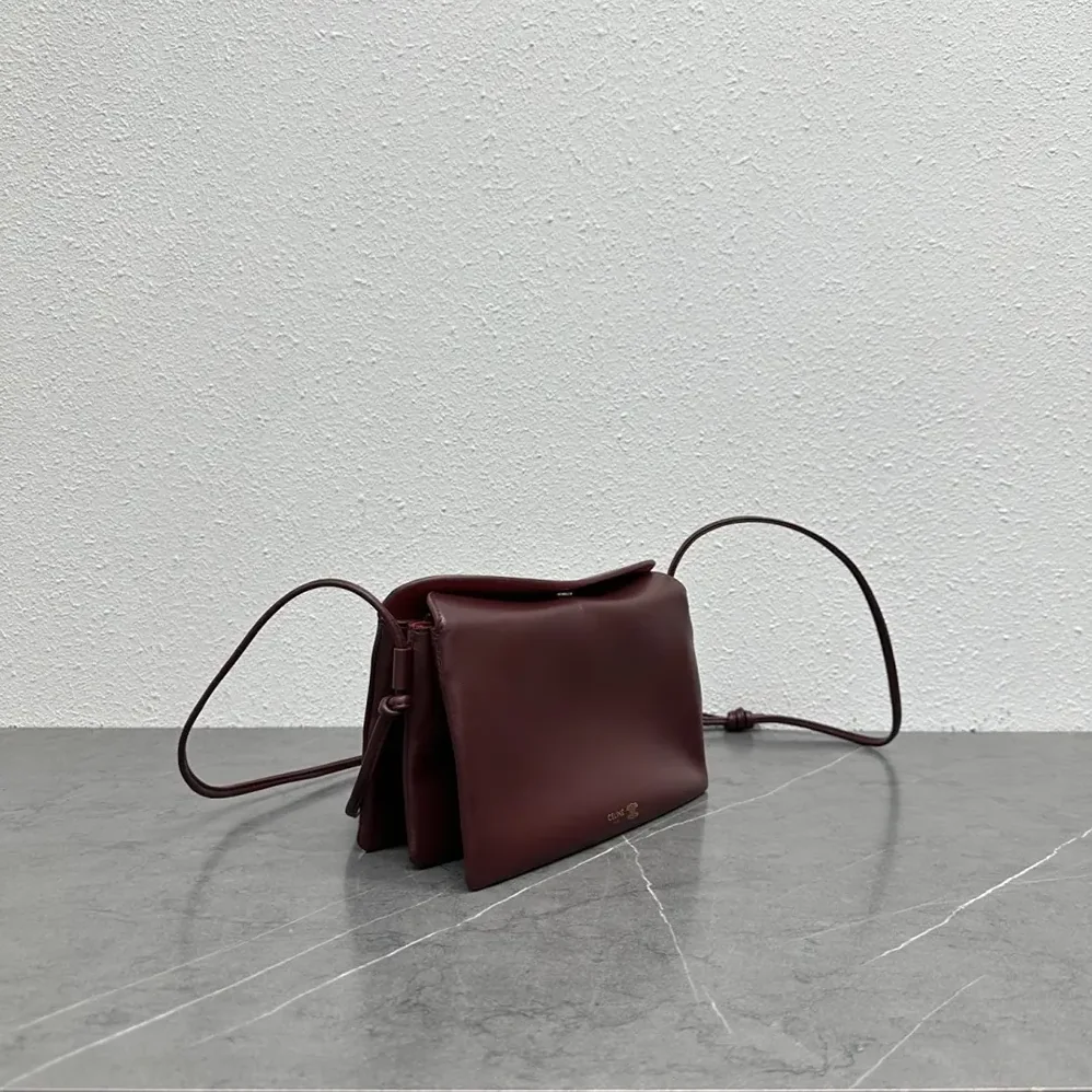 Celine Trio Flap In Smooth Lambskin for Women in Maroon Celine Trio Flap In Smooth Lambskin for Women in Maroon