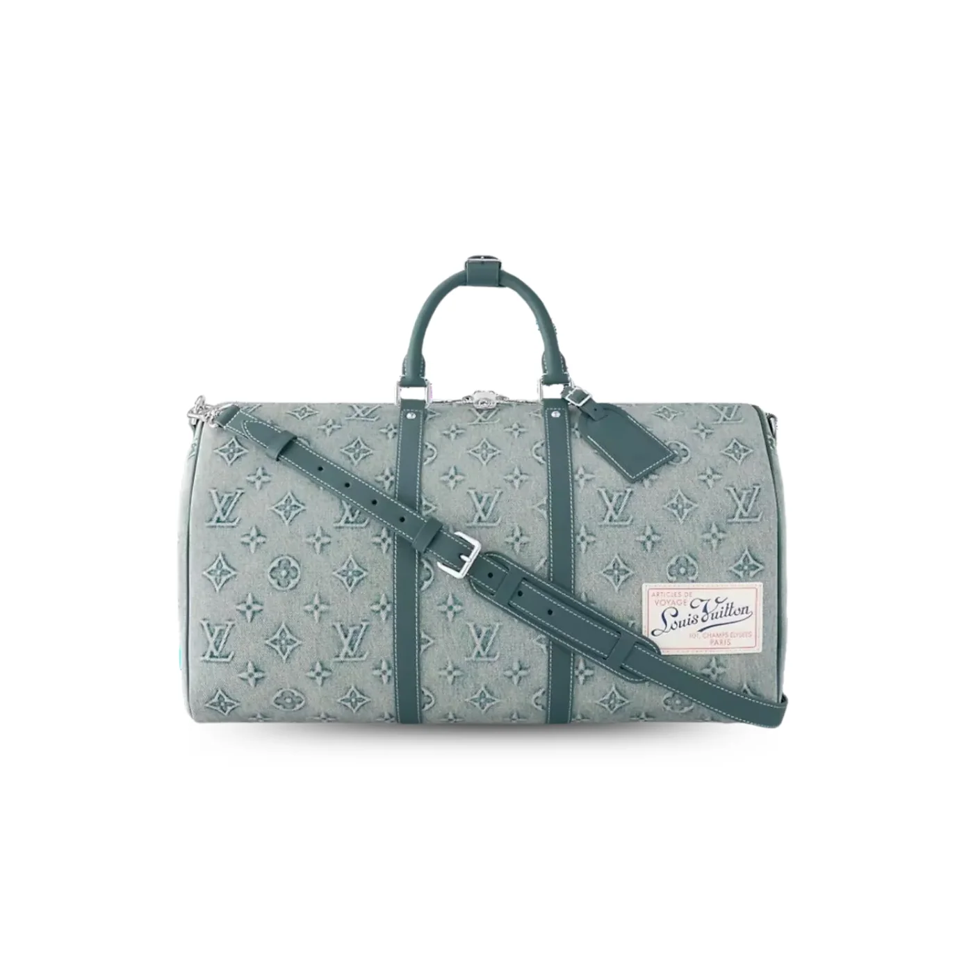 Louis Vuitton Keepall Bandouliere 50 Travel Bag in Light Blue Silver Hardware