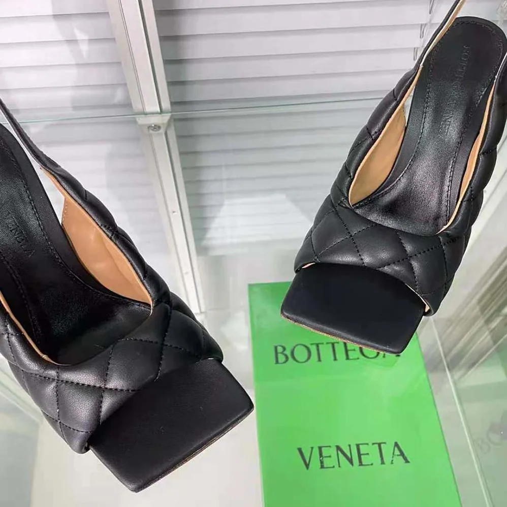 Bottega Veneta Padded Slingback Sandal in 9 cm Heel Height for Women in Black Bottega Veneta Padded Slingback Sandal in 9 cm Heel Height for Women in Black