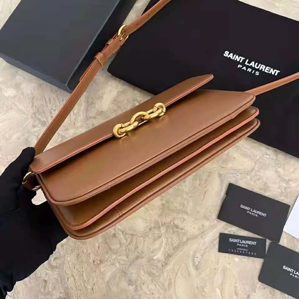 Saint Laurent YSL LE Maillon Satchel in Smooth Leather for Women in Brown