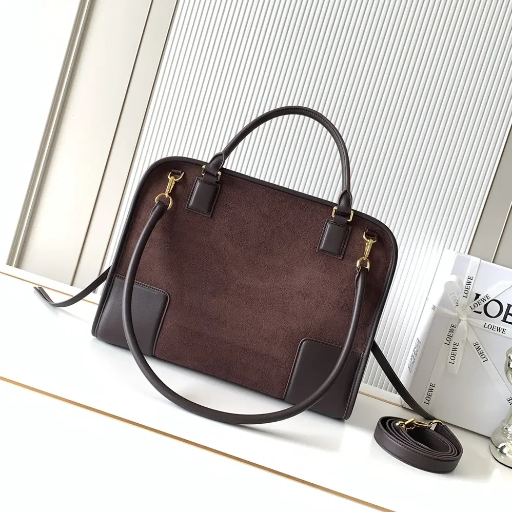 Loewe Medium Amazona 180 Bag in Suede for Women in Dark Chestnut