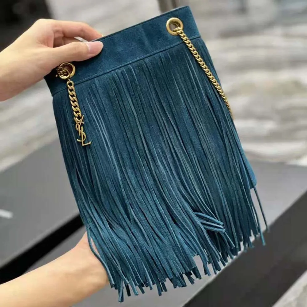 Saint Laurent YSL Grace Small Chain Bag in Suede for Women in Blue Saint Laurent YSL Grace Small Chain Bag in Suede for Women in Blue