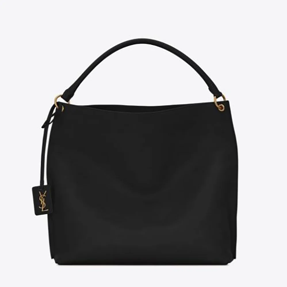 Saint Laurent YSL Tag Hobo Bag in Smooth Saddle Leather for Women in Black