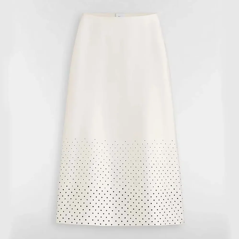 Dior Mid-Length Flared Skirt White Silk Twill with Black PolkaDior Motif for Women Dior Mid-Length Flared Skirt White Silk Twill with Black PolkaDior Motif for Women