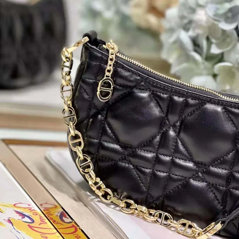 Dior CD Lounge Bag Black Supple Macrocannage Lambskin for Women