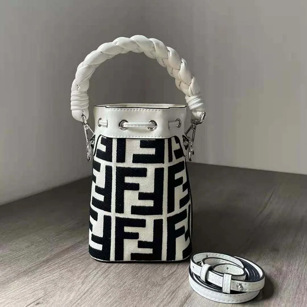 Fendi Mon Tresor Black and White Canvas Mini for Women in bag with FF Embroidery