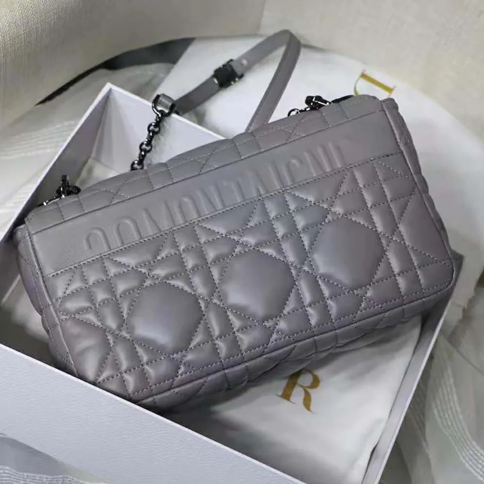 Dior Medium Dior Caro Bag Steel Gray Quilted Macrocannage Calfskin for Women