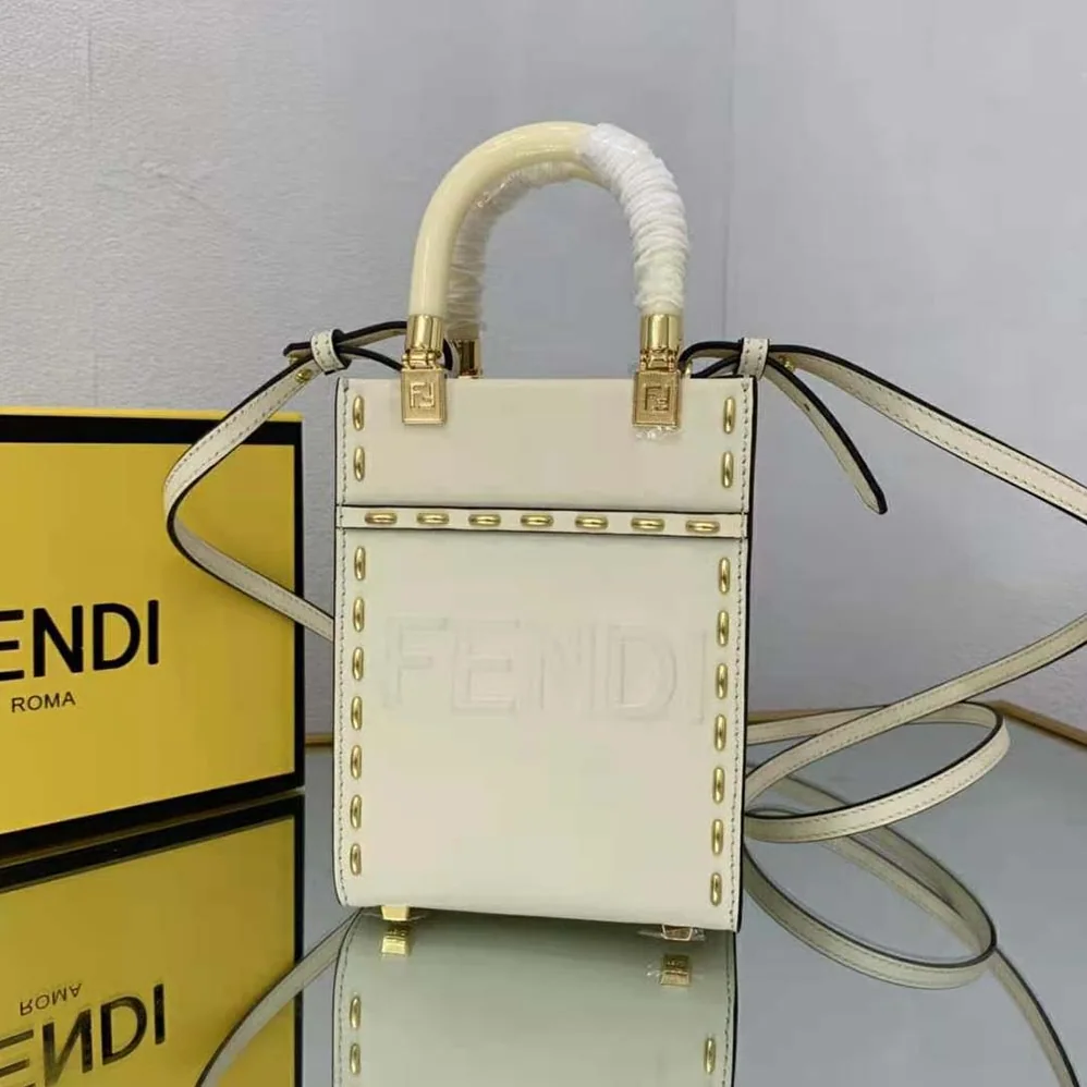 Fendi Mini Sunshine Shopper White Leather Mini Bag for Women Fendi Mini Sunshine Shopper White Leather Mini Bag for Women