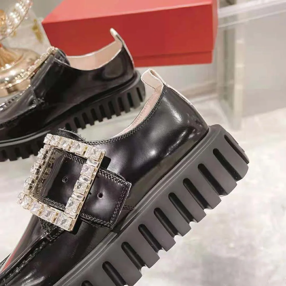 Roger Vivier Viv Go-Thick Strass Buckle Loafers in Patent Leather for Women Roger Vivier Viv Go-Thick Strass Buckle Loafers in Patent Leather for Women