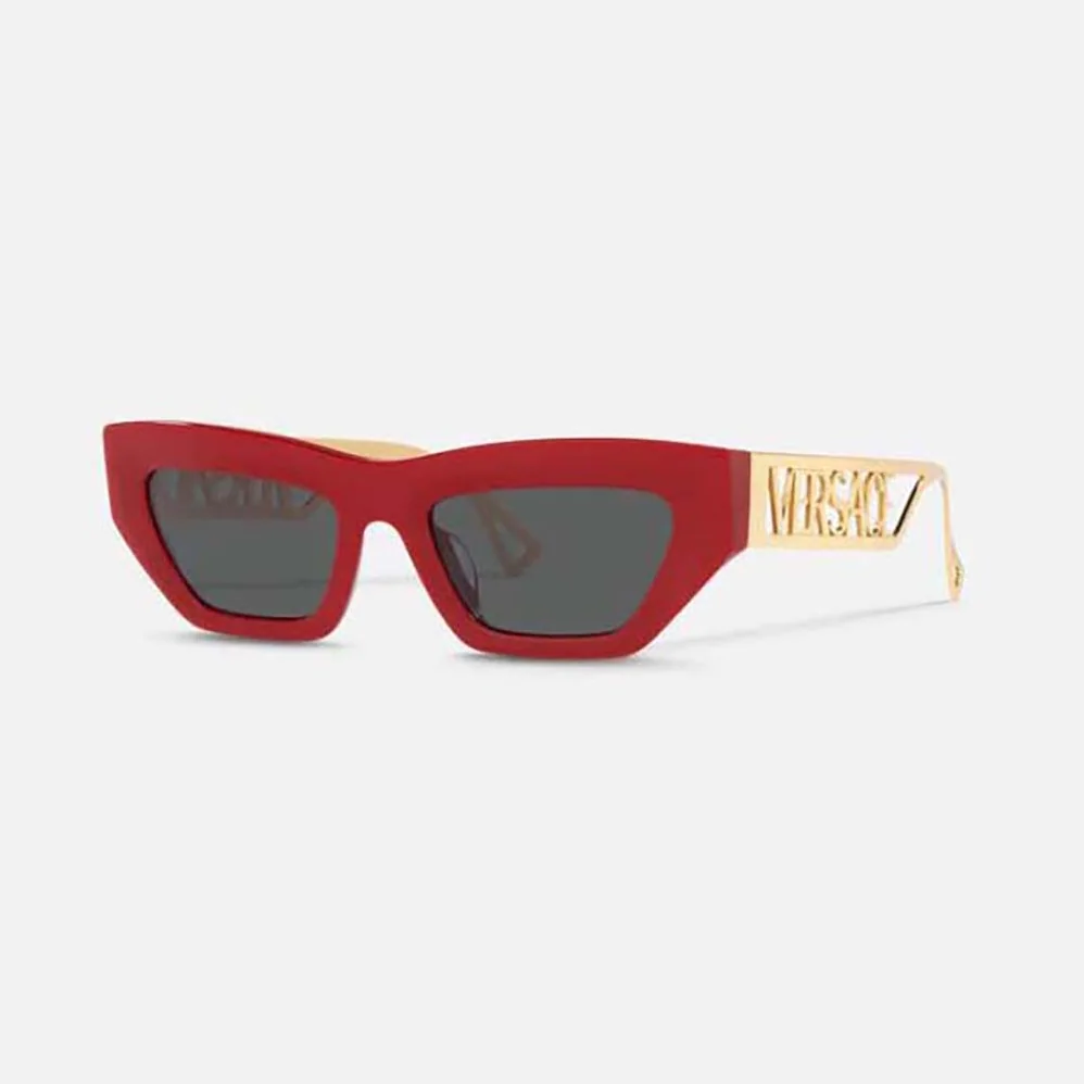 Versace 90s Vintage Logo Cat-Eye Sunglasses for Women in Red