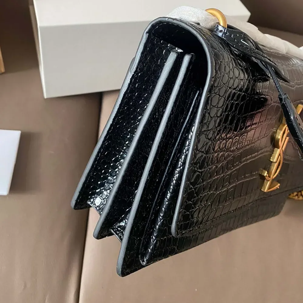 Saint Laurent YSL Sunset Medium in Crocodile Embossed Leather for Women in Black Saint Laurent YSL Sunset Medium in Crocodile Embossed Leather for Women in Black