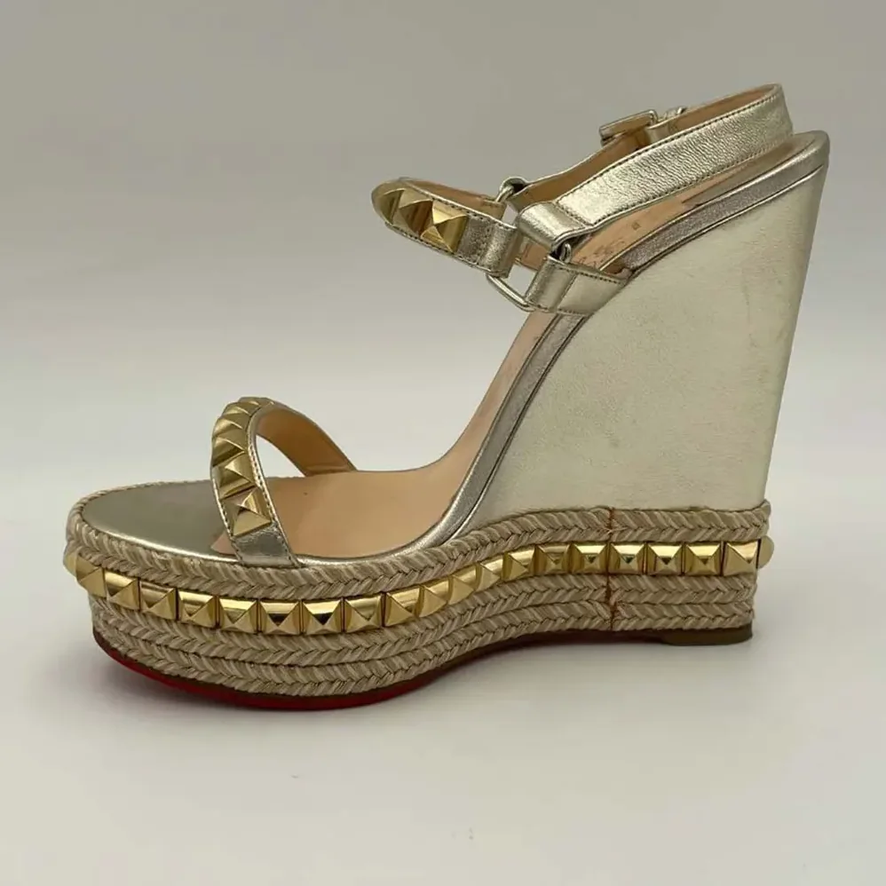 Christian Louboutin Platine Leather Calf Leather/Studded Cataclou 140 Platform Espadrille for Women Christian Louboutin Platine Leather Calf Leather/Studded Cataclou 140 Platform Espadrille for Women
