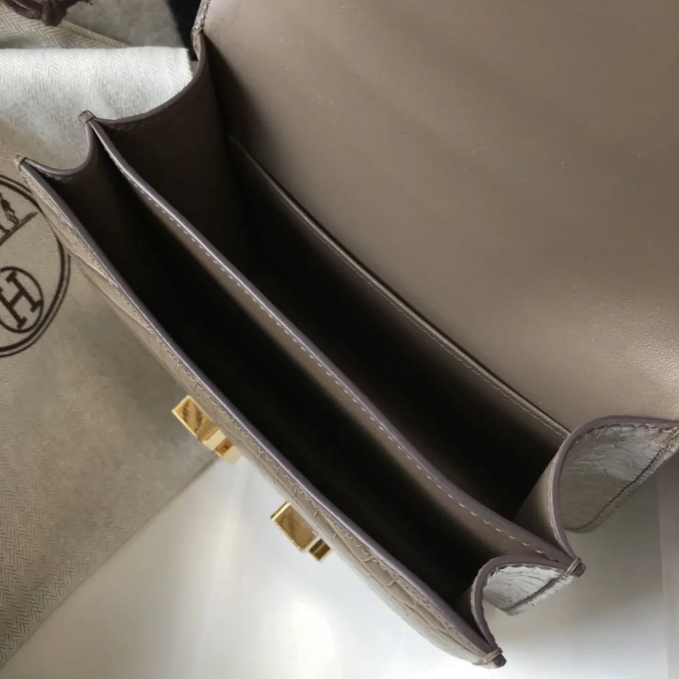 Hermes Mini Constance Bag Grey Gold Color Hardware /