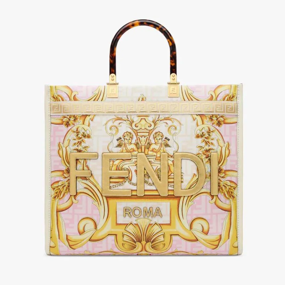 Fendi Sunshine Medium Fendace Printed White Leather Shopper for Women
