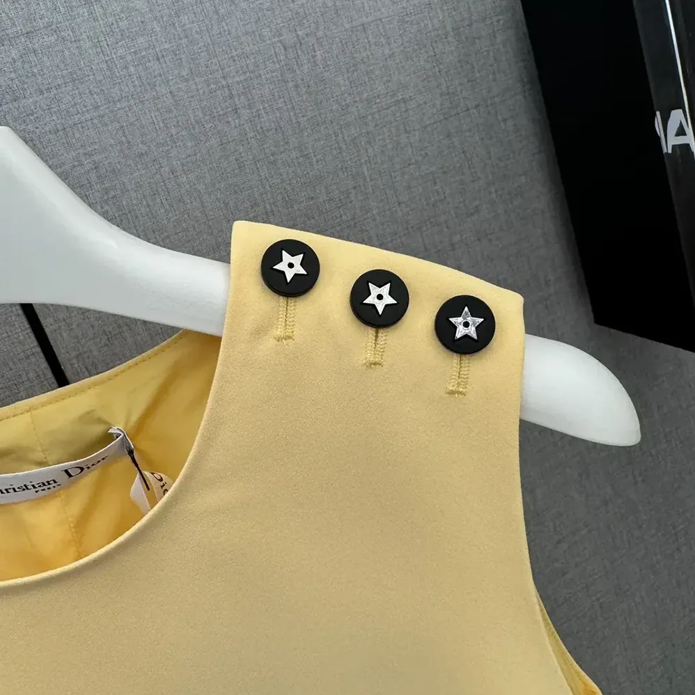 Dior Dioriviera Straight Dress Lemon Yellow Wool and Silk for Women Dior Dioriviera Straight Dress Lemon Yellow Wool and Silk for Women