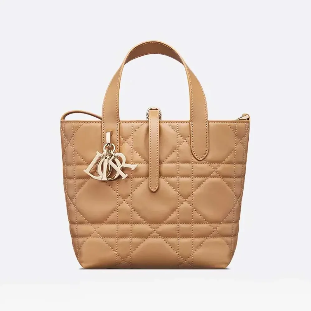 Dior Small Dior Toujours Vertical Tote Bag Medium Tan Macrocannage Calfskin for Women