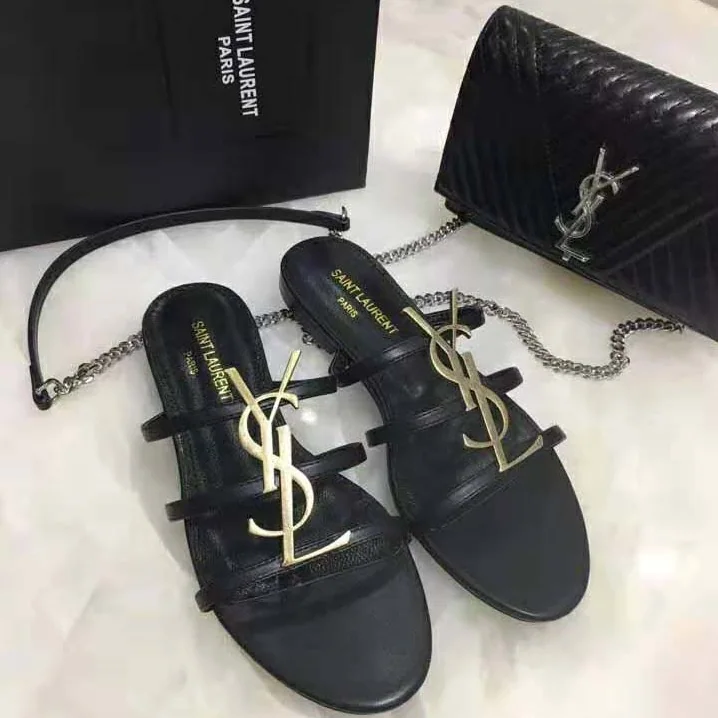 Saint Laurent YSL Cassandra Open Sandals Smooth Leather for Women in Black Saint Laurent YSL Cassandra Open Sandals Smooth Leather for Women in Black