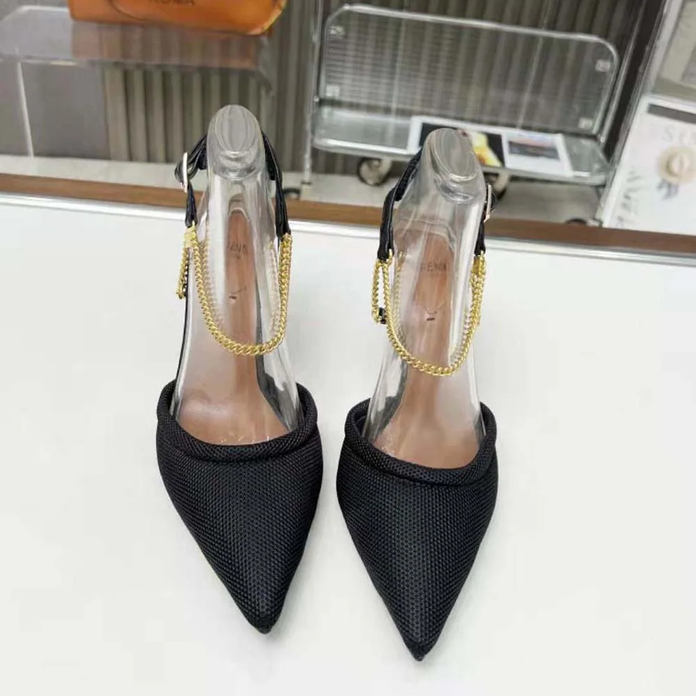 Fendi Colibrì Lite Black Mesh High for Women in heeled Slingbacks
