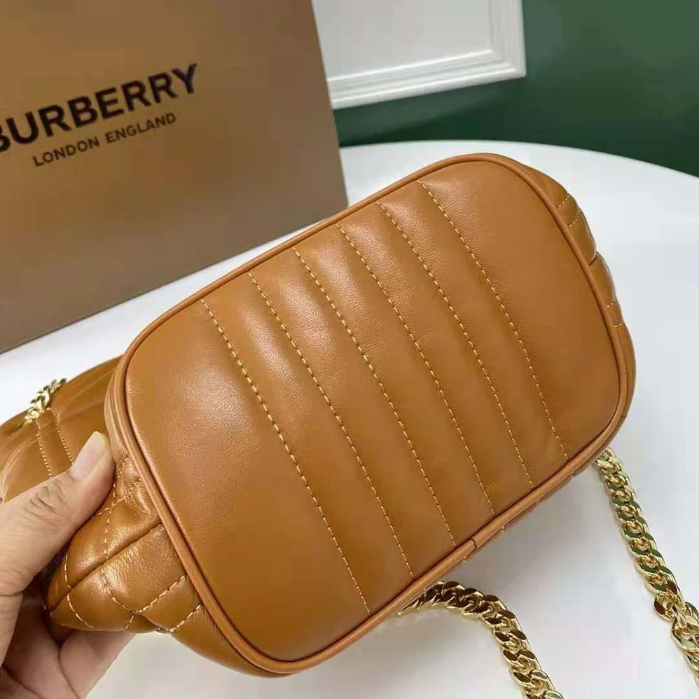 Burberry Small Quilted Lambskin Lola Bucket Bag for Women in Brown