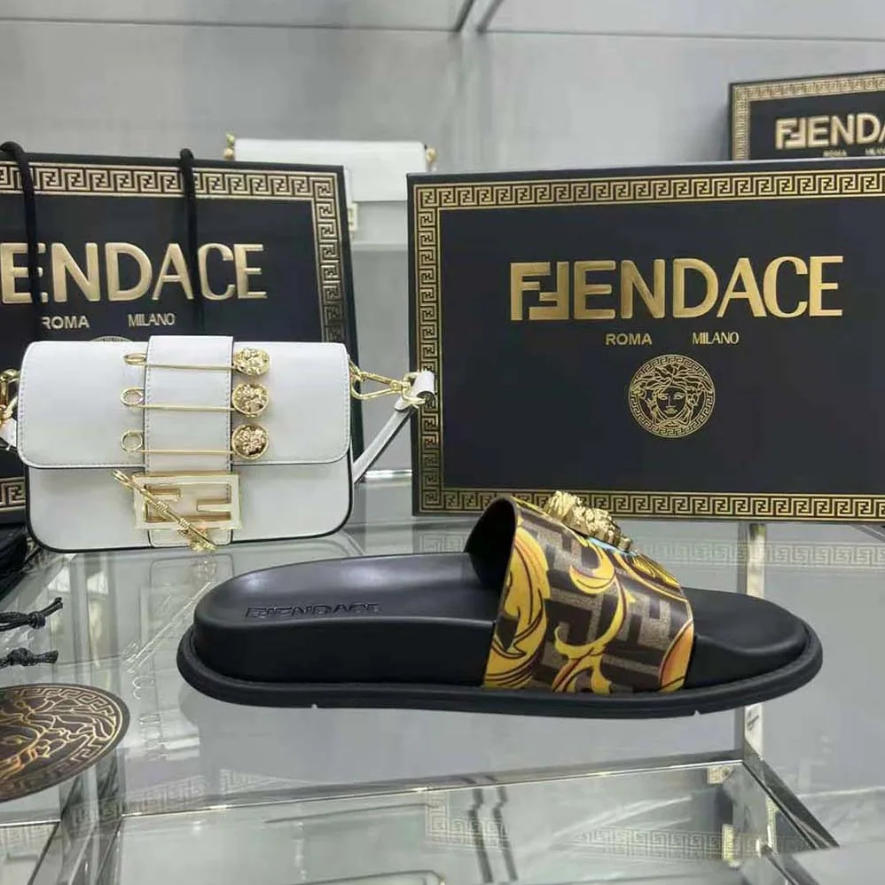 Versace Fendace wild Baroque Sliders for Unisex in Black