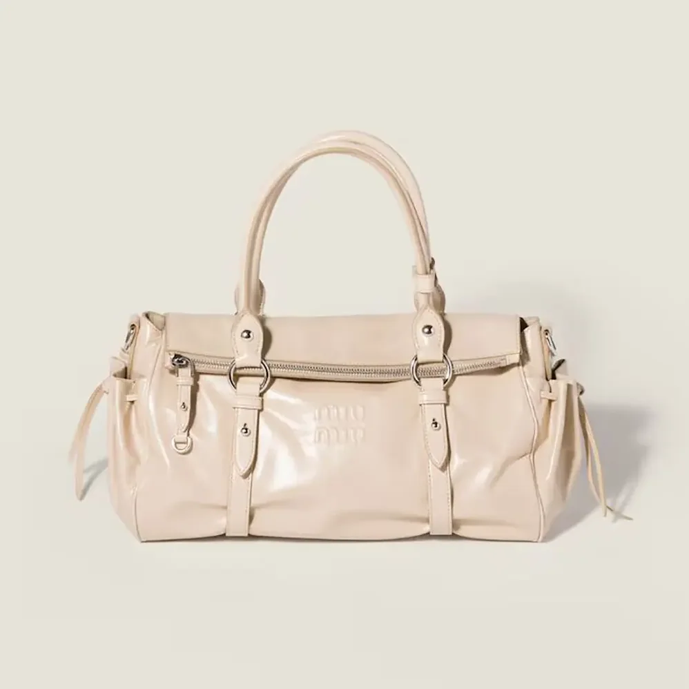 Miu Miu Shiny Leather Handbag for Women in Light Pink