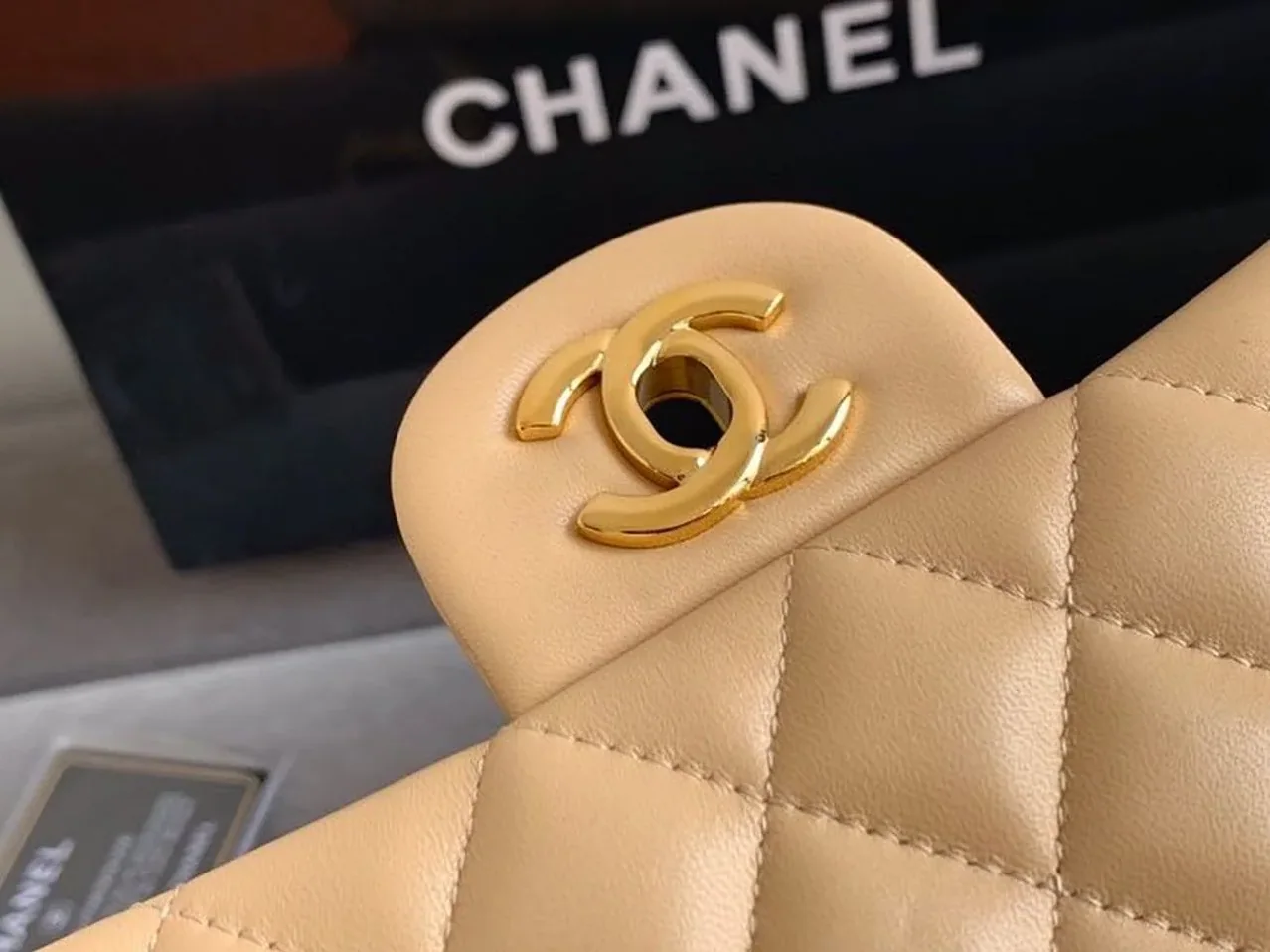 Chanel Classic Double Flap Bag Medium Crossbody in Beige Gold Hardware