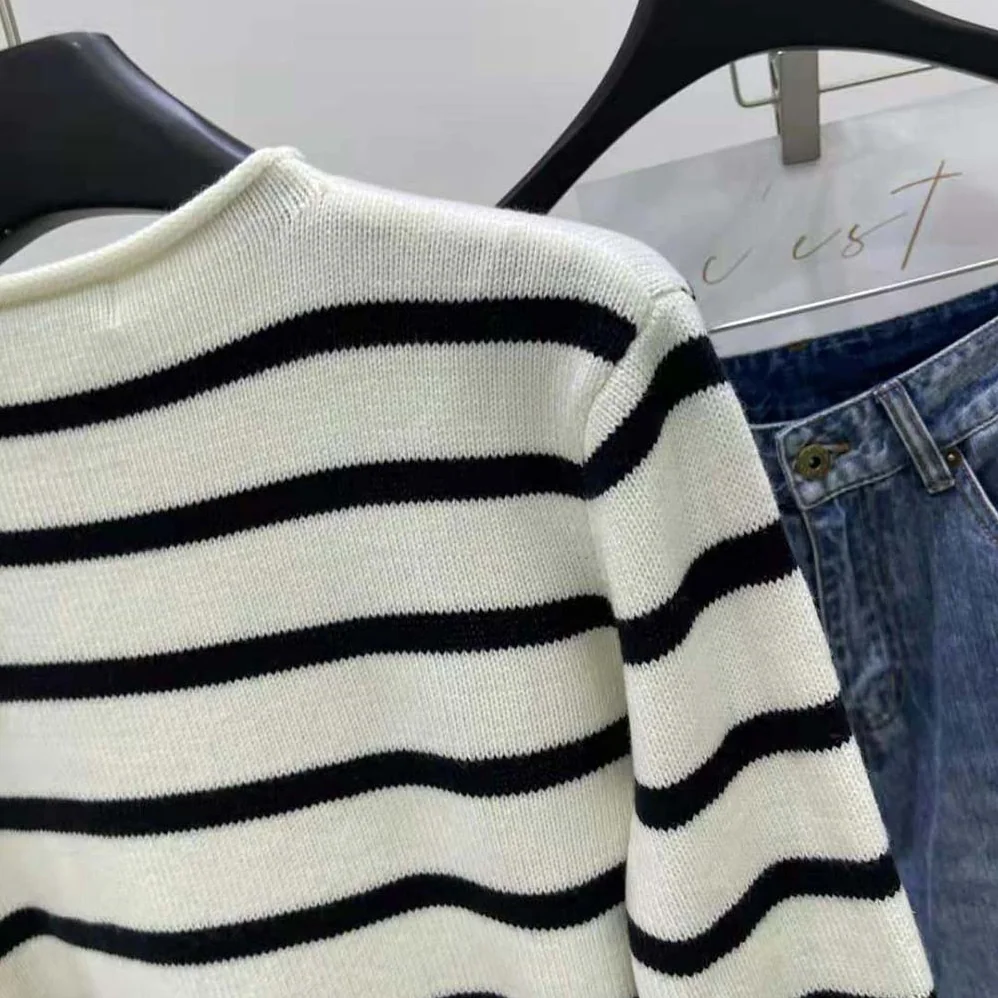 Dior Marinière Non Je Ne Regrette Rien Sweater Ecru and Navy Blue Cashmere Knit for Women