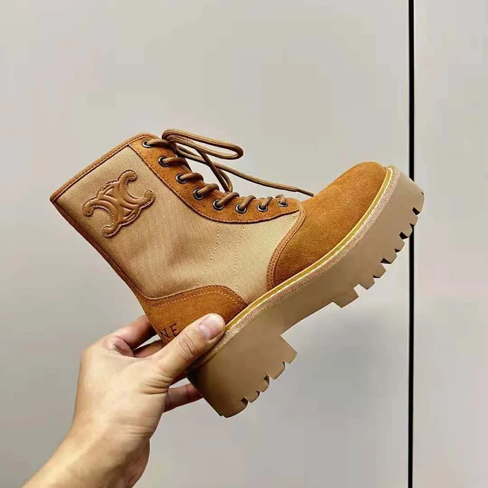 Celine Bulky Lace-up Boot with Triomphe in Nylon & Suede Calfskin for Women