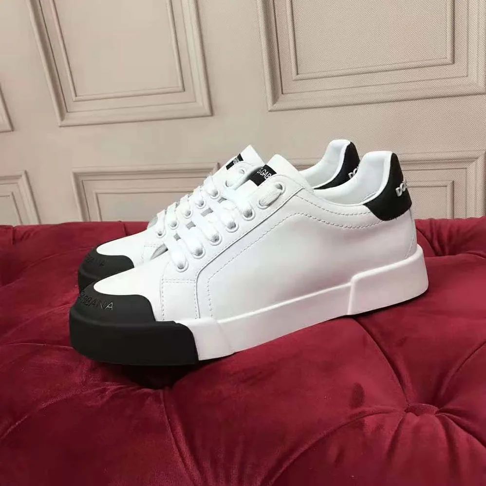 Dolce Gabbana D&G Portofino Sneakers in Nappa Leather and Rubber Toe-Cap for Women in Black