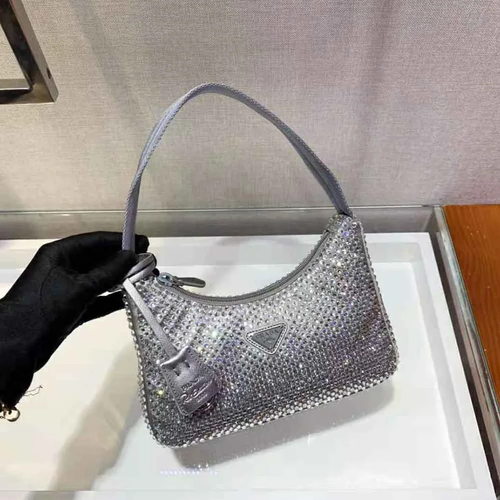 Prada Satin Mini-Bag with Artificial Crystals for Women in Silver