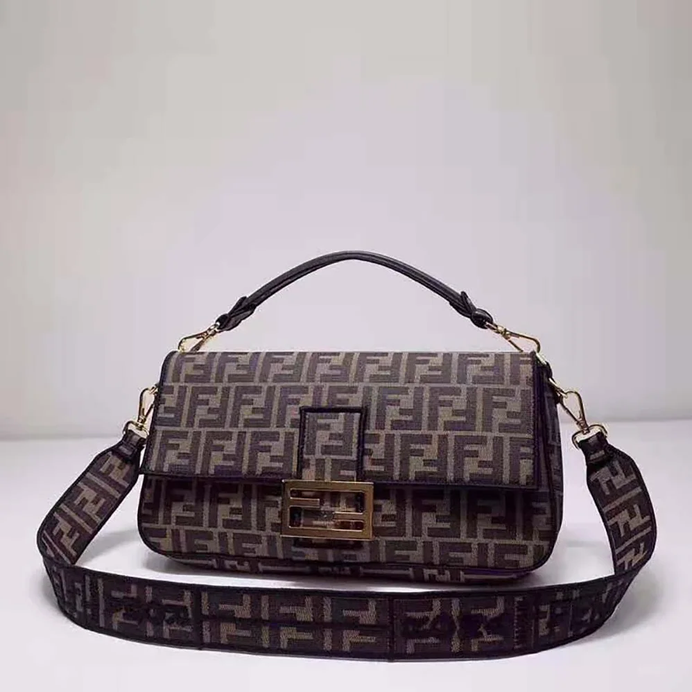 Fendi Baguette Large Brown Fabric Bag for Women