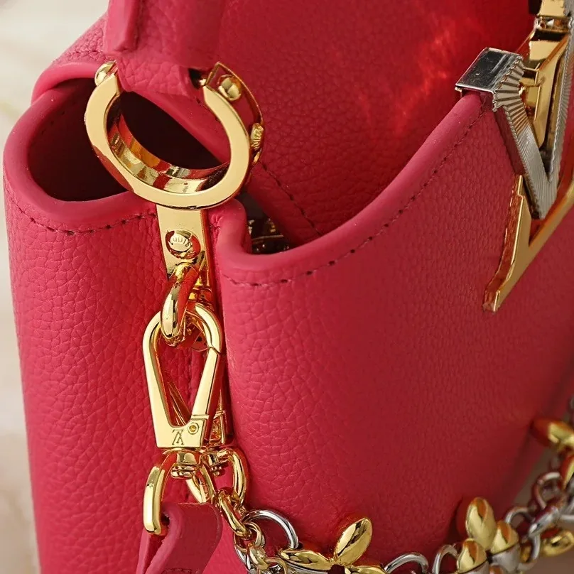 Louis Vuitton Capucines Mini Top Handle Bag in Raspberry Silver/ Gold Hardware