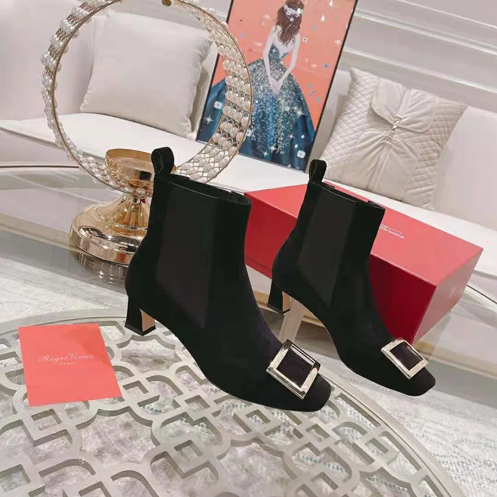 Roger Vivier Trompette Metal Buckle Chelsea Booties in Suede for Women