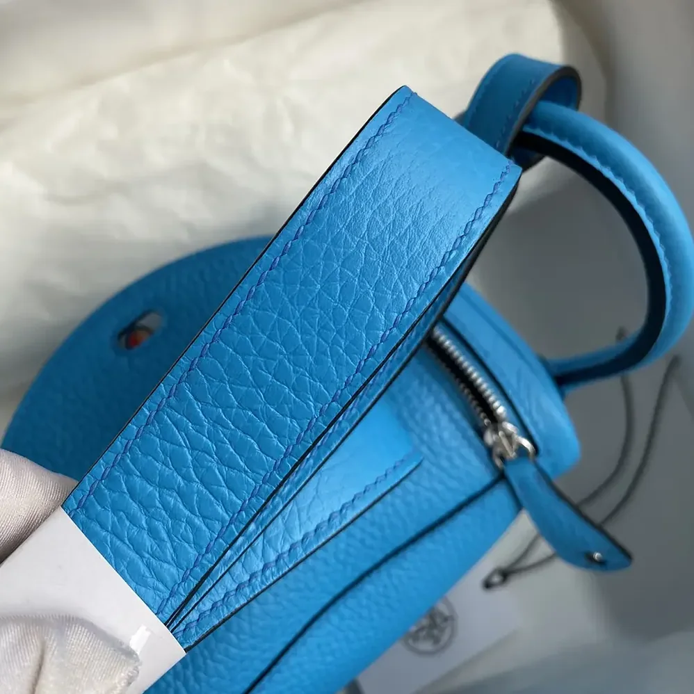 Hermes Lindy Mini 19 in Clemence Leather for Women in Blue/Silver Hermes Lindy Mini 19 in Clemence Leather for Women in Blue/Silver