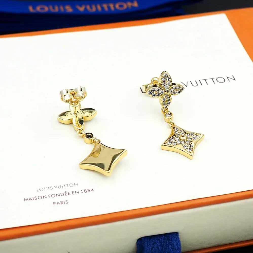 Louis Vuitton Diamond Floral Earrings Gold
