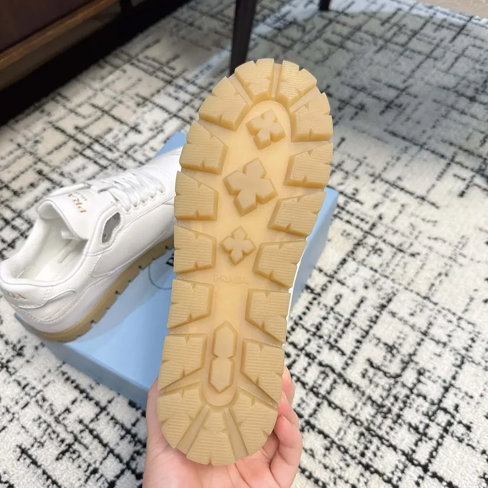Prada Downtown Nappa Leather Sneakers for Unisex in White Prada Downtown Nappa Leather Sneakers for Unisex in White