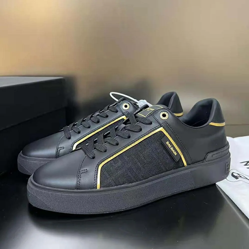 Balmain B-court Monogrammed Nylon and Leather Trainers for Unisex in Black Balmain B-court Monogrammed Nylon and Leather Trainers for Unisex in Black