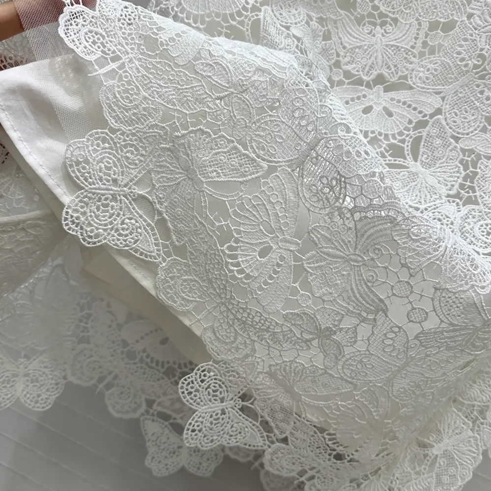Dior Mid-Length Skirt Ecru Cotton-Blend Lace with Allover Butterfly Motif for Women