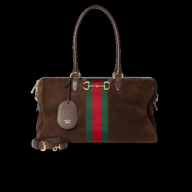 Gucci Borsetto Large Boston Shoulder Bag in Dark Brown Gold Hardware