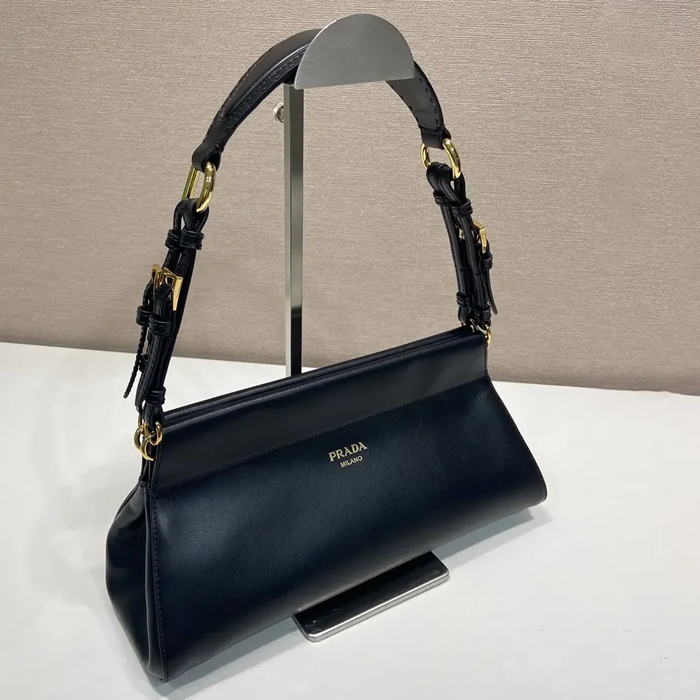 Prada Enchaîné Medium Leather Bag for Women in Black