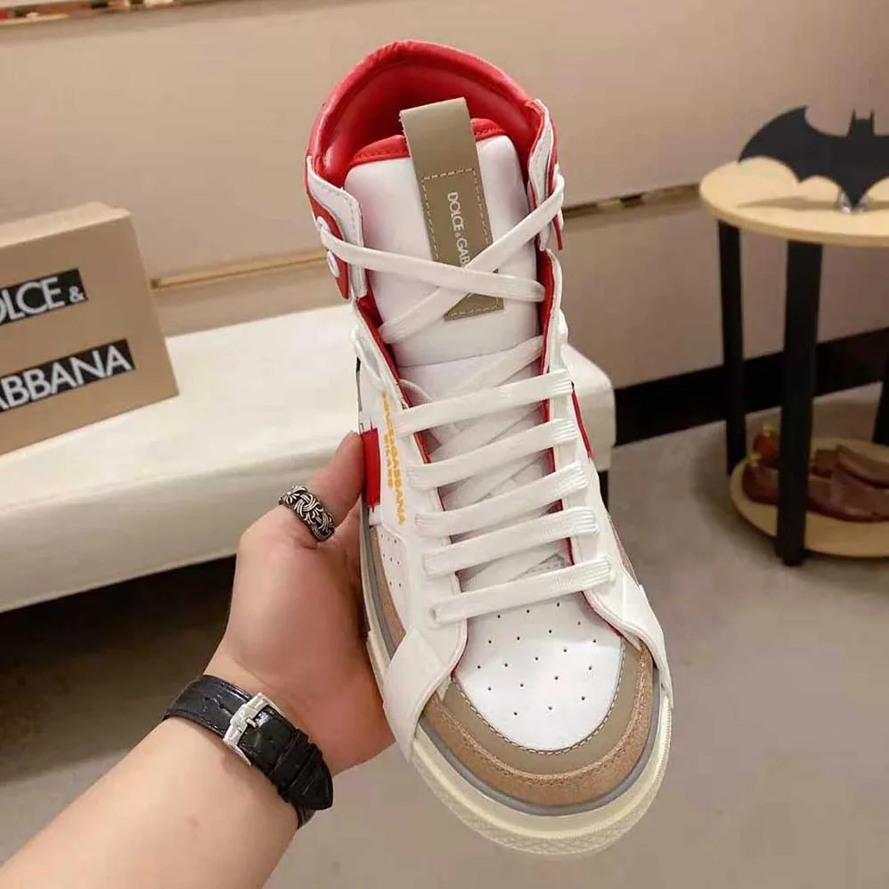 Dolce Gabbana D&G Calfskin Custom 2.Zero High-Top Sneakers with Contrasting Details for Men in Red Dolce Gabbana D&G Calfskin Custom 2.Zero High-Top Sneakers with Contrasting Details for Men in Red