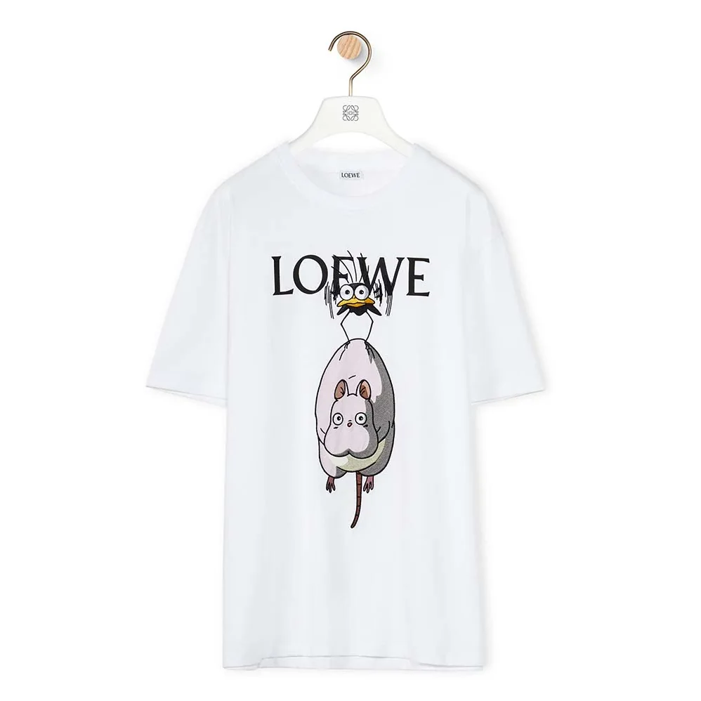 Loewe Yu-Bird T-shirt in Cotton for Women in White Loewe Yu-Bird T-shirt in Cotton for Women in White