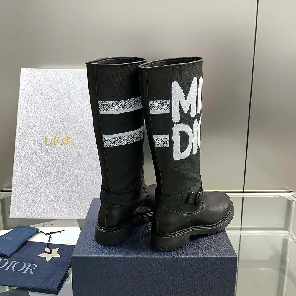 Dior D-Major Boot Black Technical Fabric with White Miss Dior Graffiti Print for Women