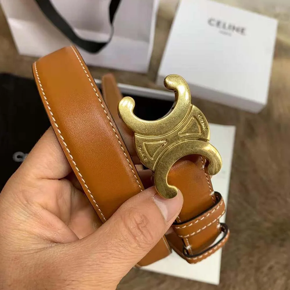 Celine Triomphe Belt in Natural Calfskin for Women in Brown