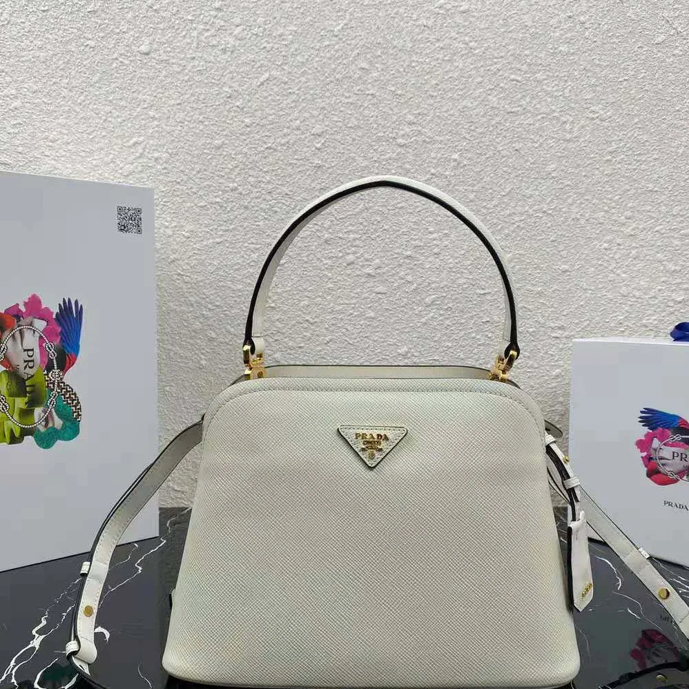 Prada Medium Saffiano Leather Prada Matinee Bag for Women in White Prada Medium Saffiano Leather Prada Matinee Bag for Women in White